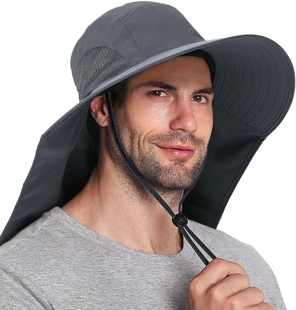 - Unisex Universal Sun Hat - Wide Brimmed Uv Protection Hat with Neck Flap & Adjustable Windproof Chin Strap, Breathable Polyester Material -Fits 22"-24" Heads
