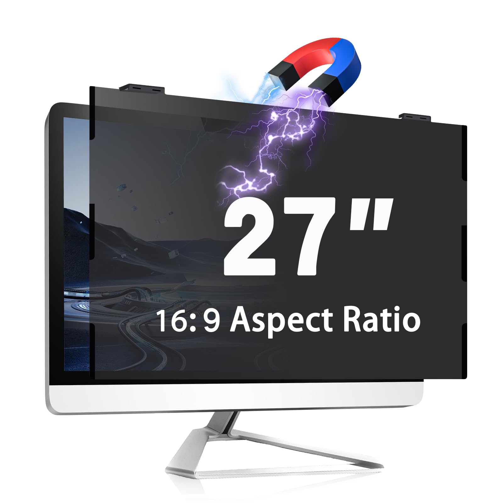 Magnetic Computer Privacy Screen, 27 Inch Removable Hanging Shield for Frameless Monitor 16:9 Widescreen, Anti Blue Light Filter, Anti-Glare Protector