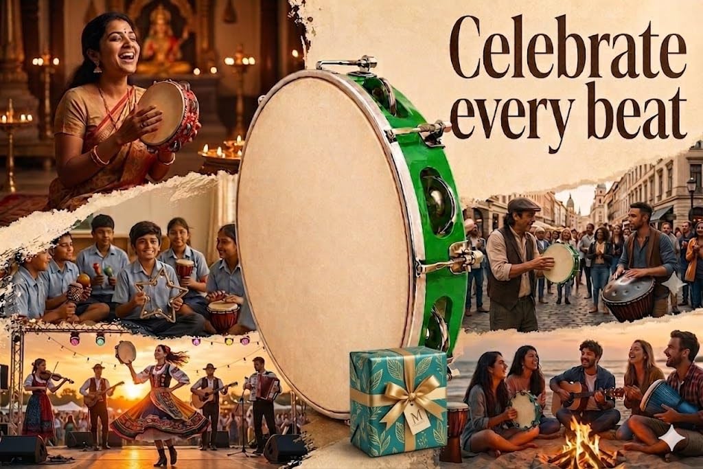 Tambourin de 22,9 x 19,1 cm avec shaker à double rangée en métal, sonnette de tambour à main pour tambour, classe de musique, karaoké, fête de mariage et culte, prise en main facile, jaune