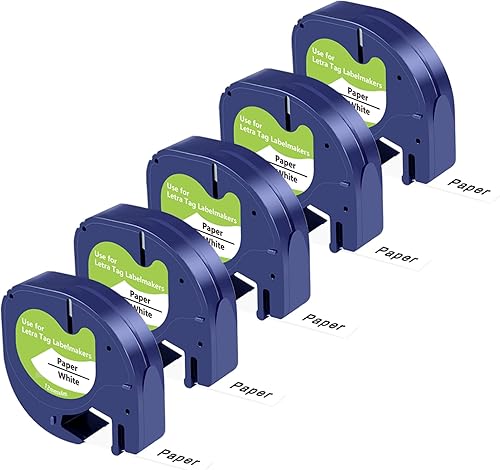 UNOKA Cinta de etiquetas de repuesto para repuestos Dymo Letratag, 12 pulgadas x 13 pies (0.472 in x 13.1 ft), papel blanco 91330 10697 para