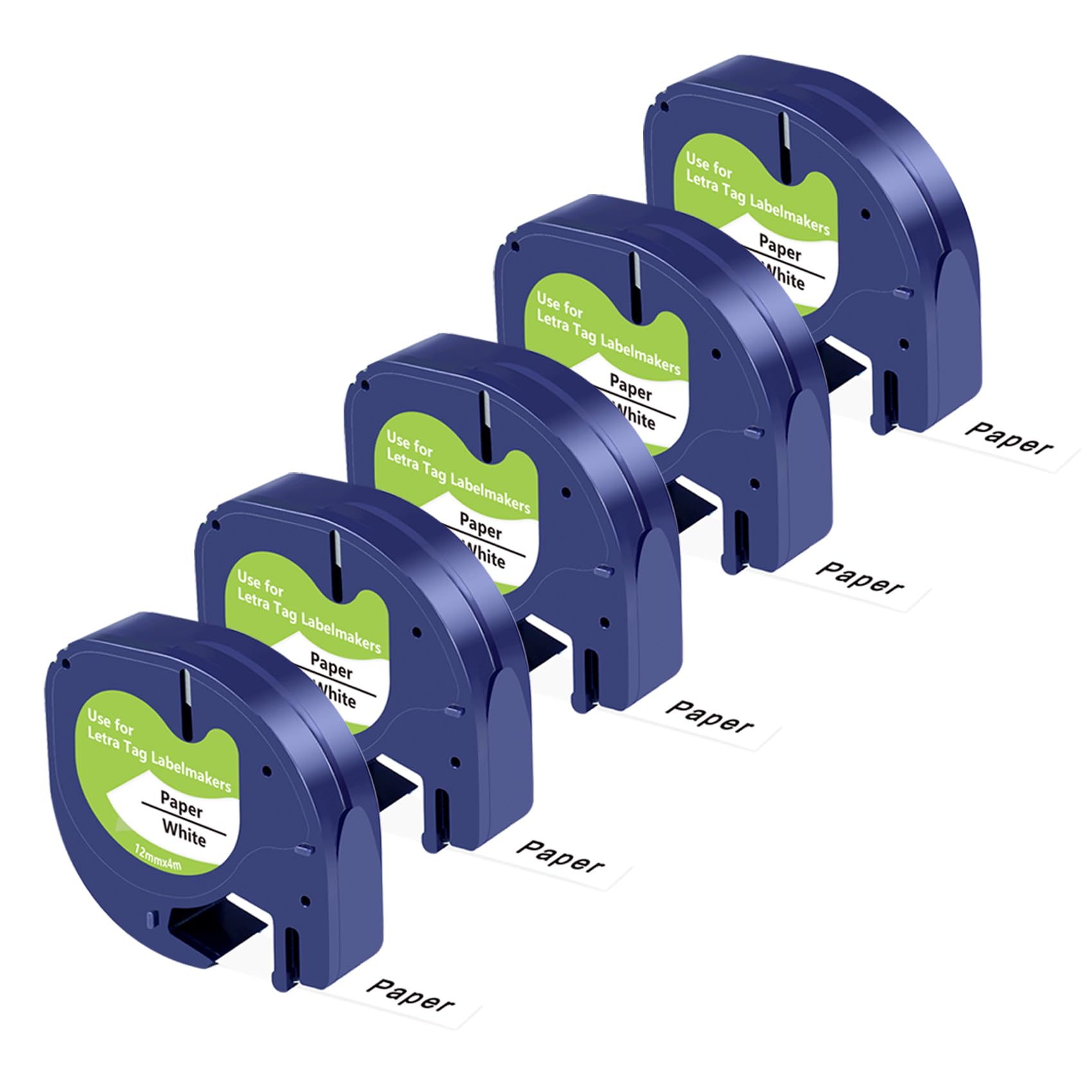 UNOKA Label Tape Replace for Dymo Label Maker Refills Letratag, 1/2" x 13ft(12mm x 4m), White Paper 91330 10697 for Dyno Dynamo Letra Tag LT-100H LT-100T 200B Printer, 5 Pack