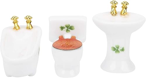 Juego de 3 muebles de sala de muñecas 1:24, juego de sala de muñecas en miniatura, kit de fregadero de inodoro de cerámica de simulación (#2)