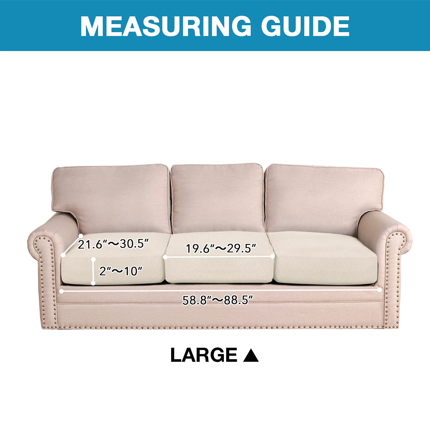 High Stretch Seat Cushion Cover Sofa Cushion Furniture Protector fot Sofa Seat Sofa Slipcover Sofa Cover with Elastic Bottom (3 Pieces Cushion Covers, Biscotti Beige)