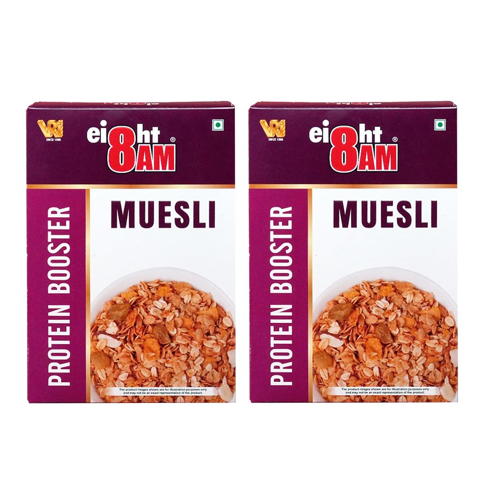 8AM Muesli Protein Booster, Tasty, Nutritious and Healthy Snacks, Include Whole Grains and Seeds, 425 gm Set of 2
