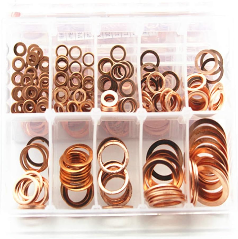 245pcs 10 Sizes Metric Copper Flat Ring Washer Gaskets Assortment Kit