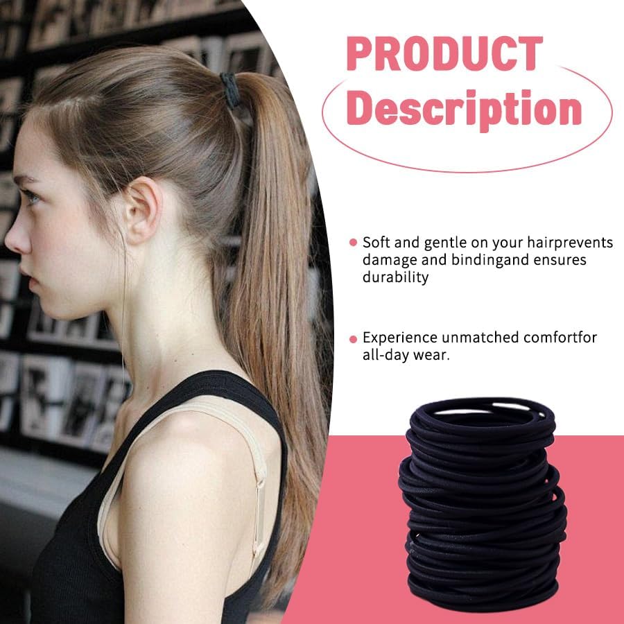 Image of Curated Cart 12 Pcs 4mm Black Hair Ties Bands - Heavy-Duty Elastic Hair Accessories for Women, Men, and Girls - Strong Ponytail Holders for Medium Hair