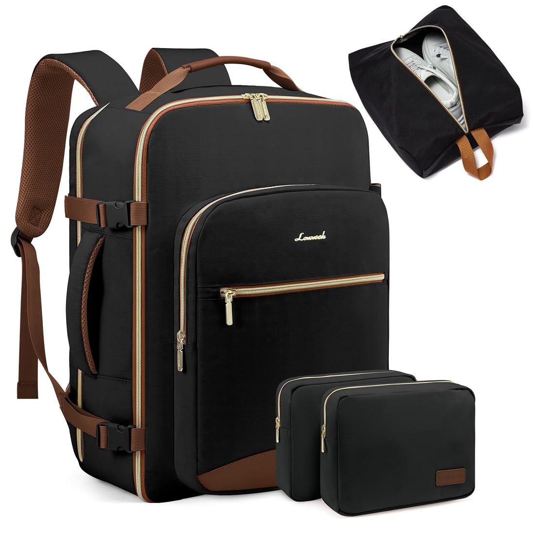 40L Large Travel Backpack for Women Men, 17 Inch Carry on Backpack for Traveling on Airplane, Personal Item Bag Airline Approved, Business Causal Weekender Backpack, Black-Brown-image-34