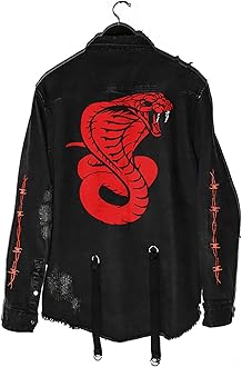 DIOTSR Mens Distressed Denim Jacket Casual Ripped Holes Jean Jacket Hip Hop Punk Street Outwear Black