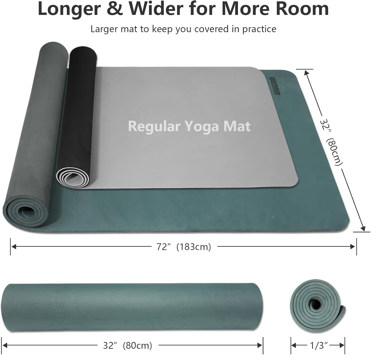 Esterilla de yoga ancha de 80 cm, antideslizante, extragruesa, de 1/3 pulgadas, material TPE, de alta resistencia (72 pulgadas de largo x 32 pulgadas de ancho) con correa de transporte para mujeres