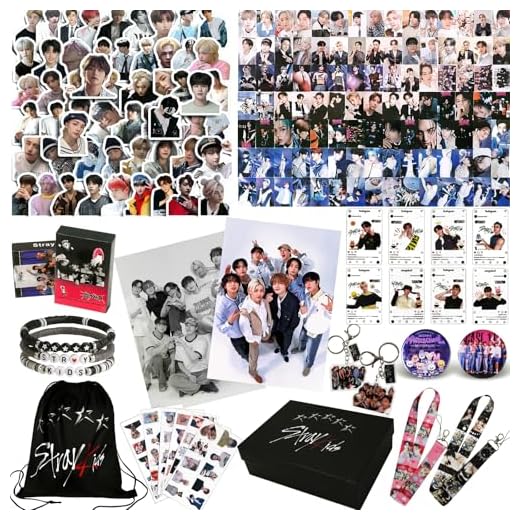 Stray Kids Gifts Set, Including 110 Photocards, 180 Stickers, 1 Drawstring Bag Backpack, 24 Lomo Cards, 3 Design Bracelet, 2 Adhesive Posters, 2 Lanyards, 2 Pins and Keychain SKZ's Fans Merchandise