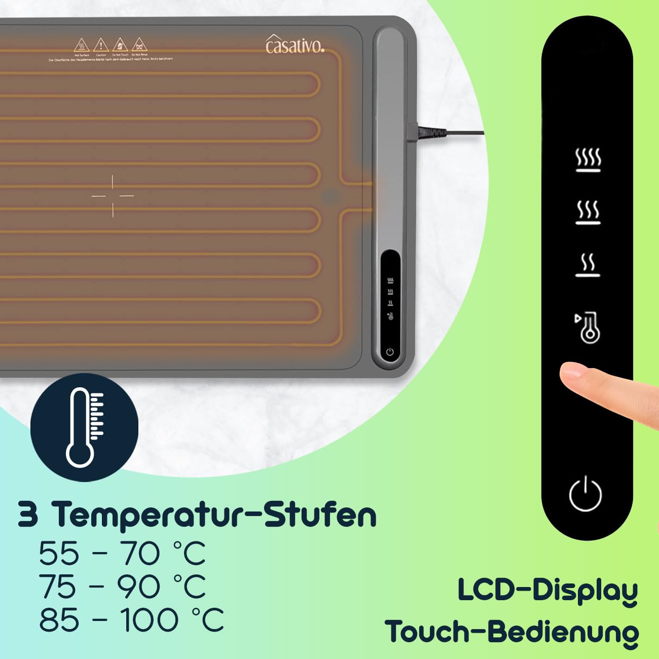2er-Set Professionelle Silikon-Warmhalteplatte (250W): Elektrische Heizmatte (61x40cm) rollbar, 55-100°C einstellbar, Flexibles Warmhalten von Speisen