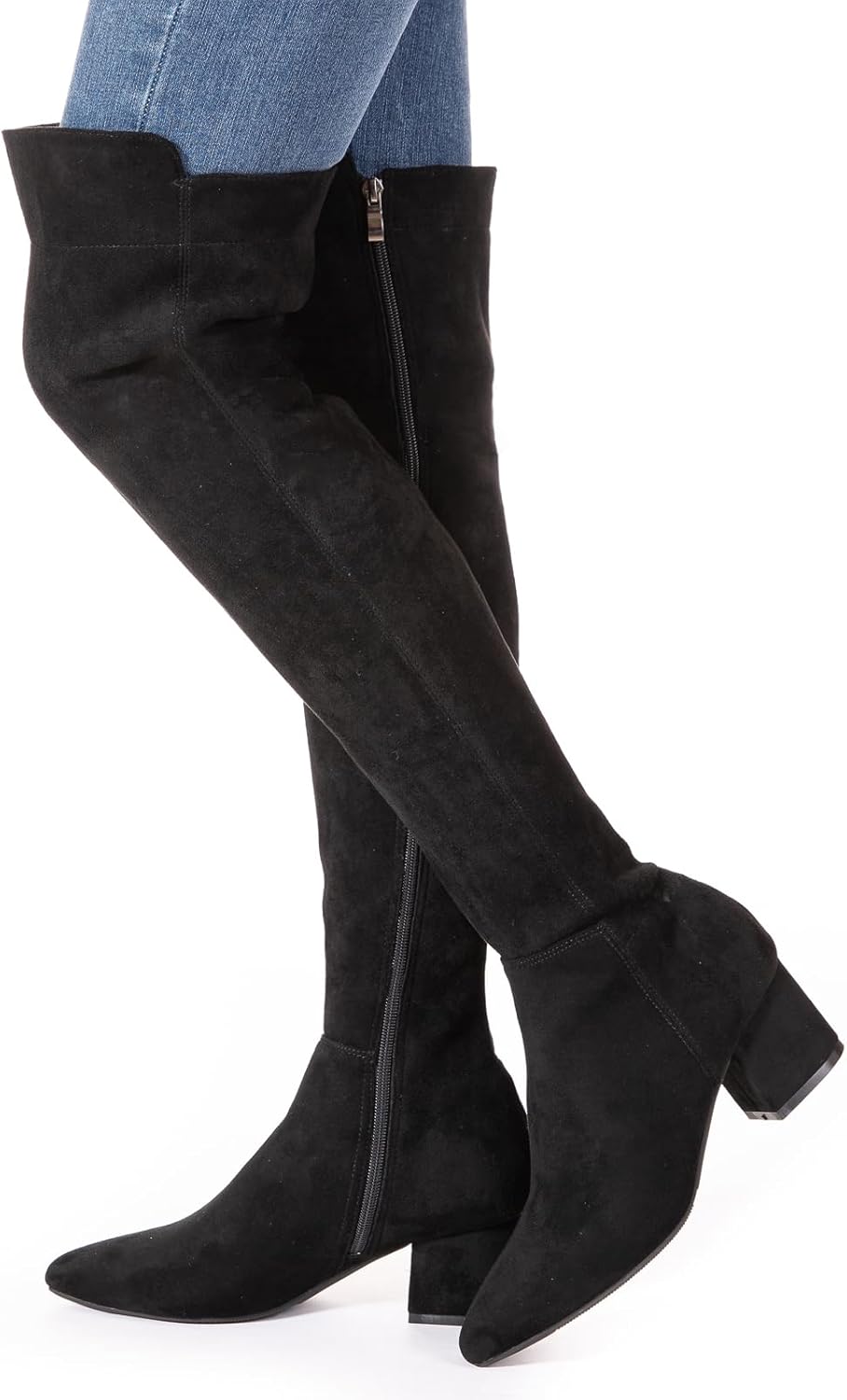 N.N.G Women Over Knee Boots Suede Thigh High Long Comfort Black Winter Low Square Toe Block Heel - Image 6