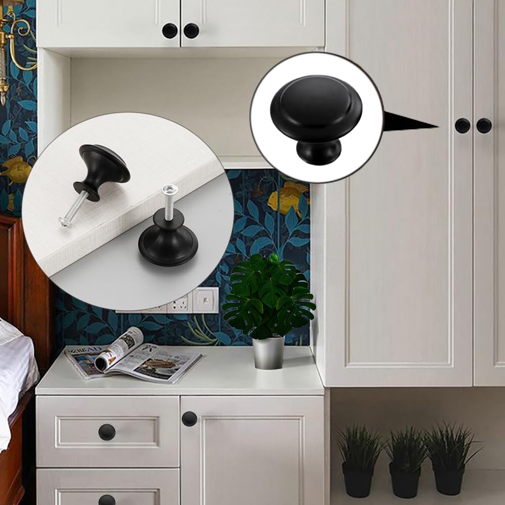 25 Pezzi Pomelli Rotondi per Armadi, Pomelli per Porte in Acciaio Inossidabile Nero Pomello per Porta di Armadio Pomelli per Cassetti a Fungo con Viti di Montaggio per Mobili Armadi (30 mm)