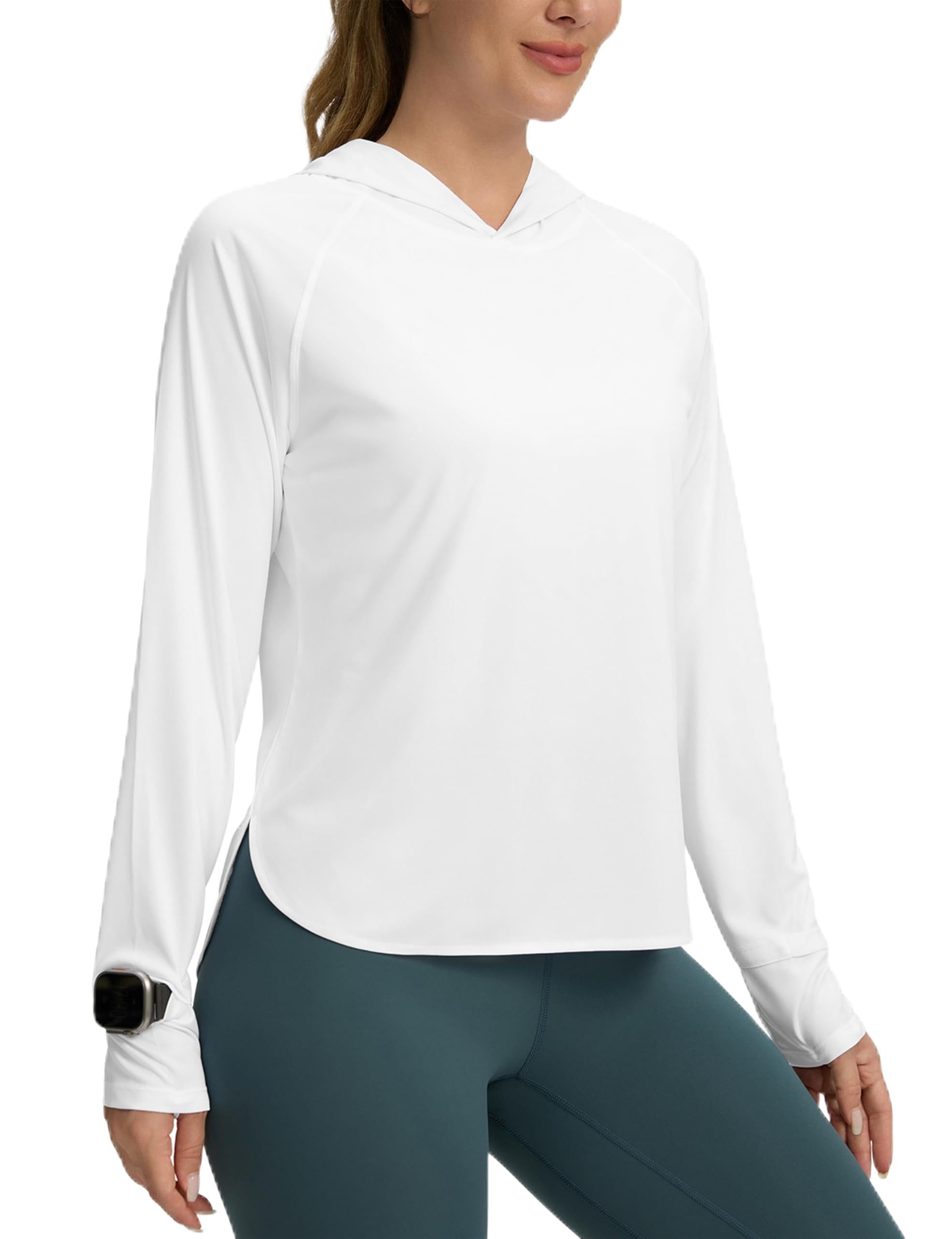 Camisa de sol para mujer UPF 50+ con capucha transpirable y protección UV total 8