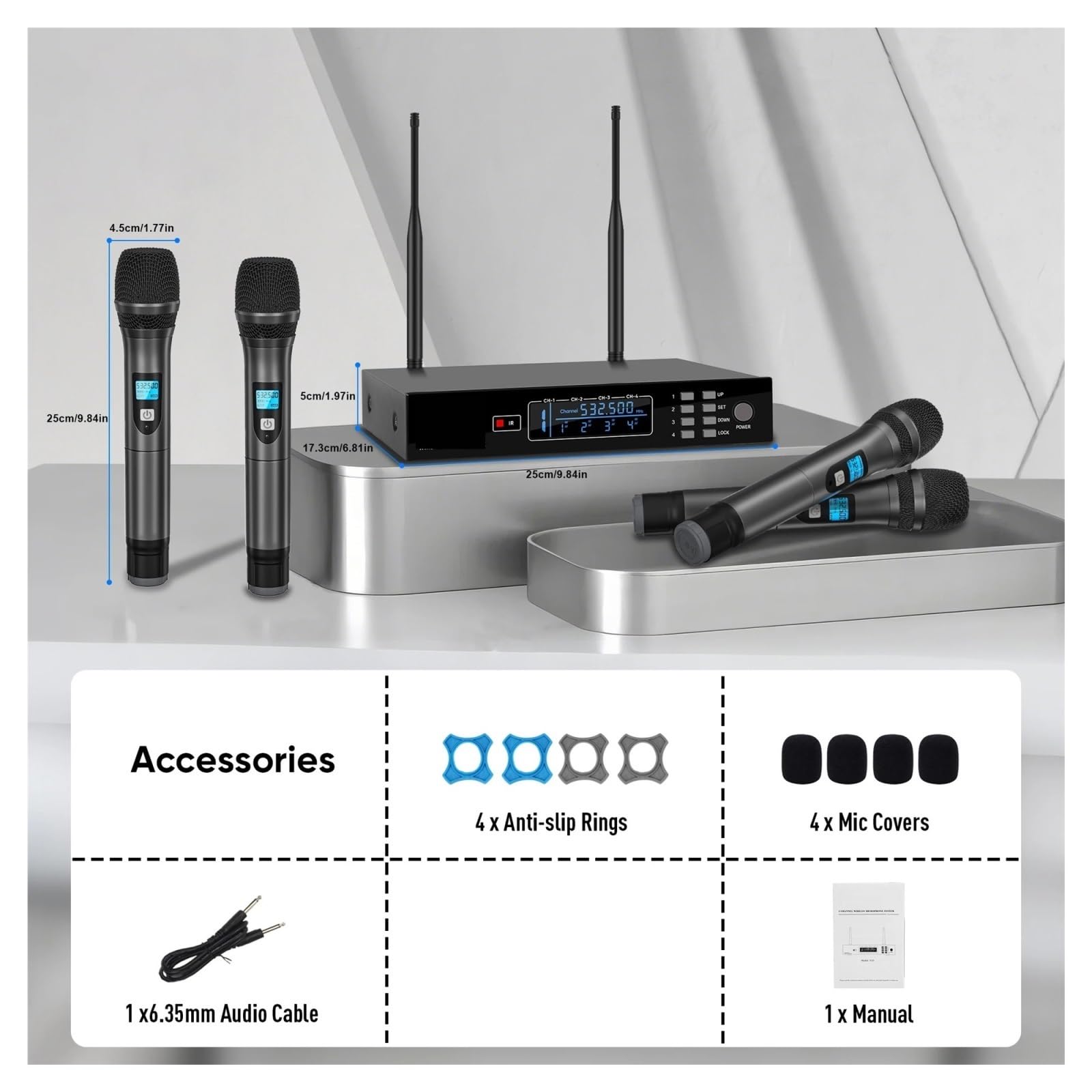 Wireless Professionale A 4 Canali Con Microfoni Palmari Riproduzione Chiara Del Suono(V10-S)