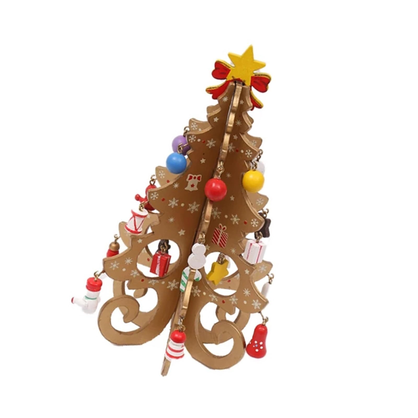 Nucelit Handcrafted Wooden Christmas Tree with Ornamentation User Friendly Festival Decors for Home Tabletop Wooden Christmas Tree Set with Ornamentation