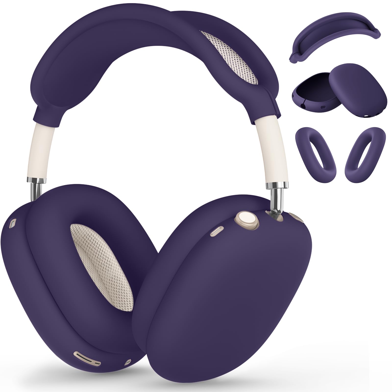 Silicone Case Cover for AirPods Max,Ear Pad Case Cover/Ear Cups Cover/Headband Cover for AirPods Max Headphones,Accessories Soft Silicone Protector for Apple AirPods Max New USB-C (2024) (Deep Purple)