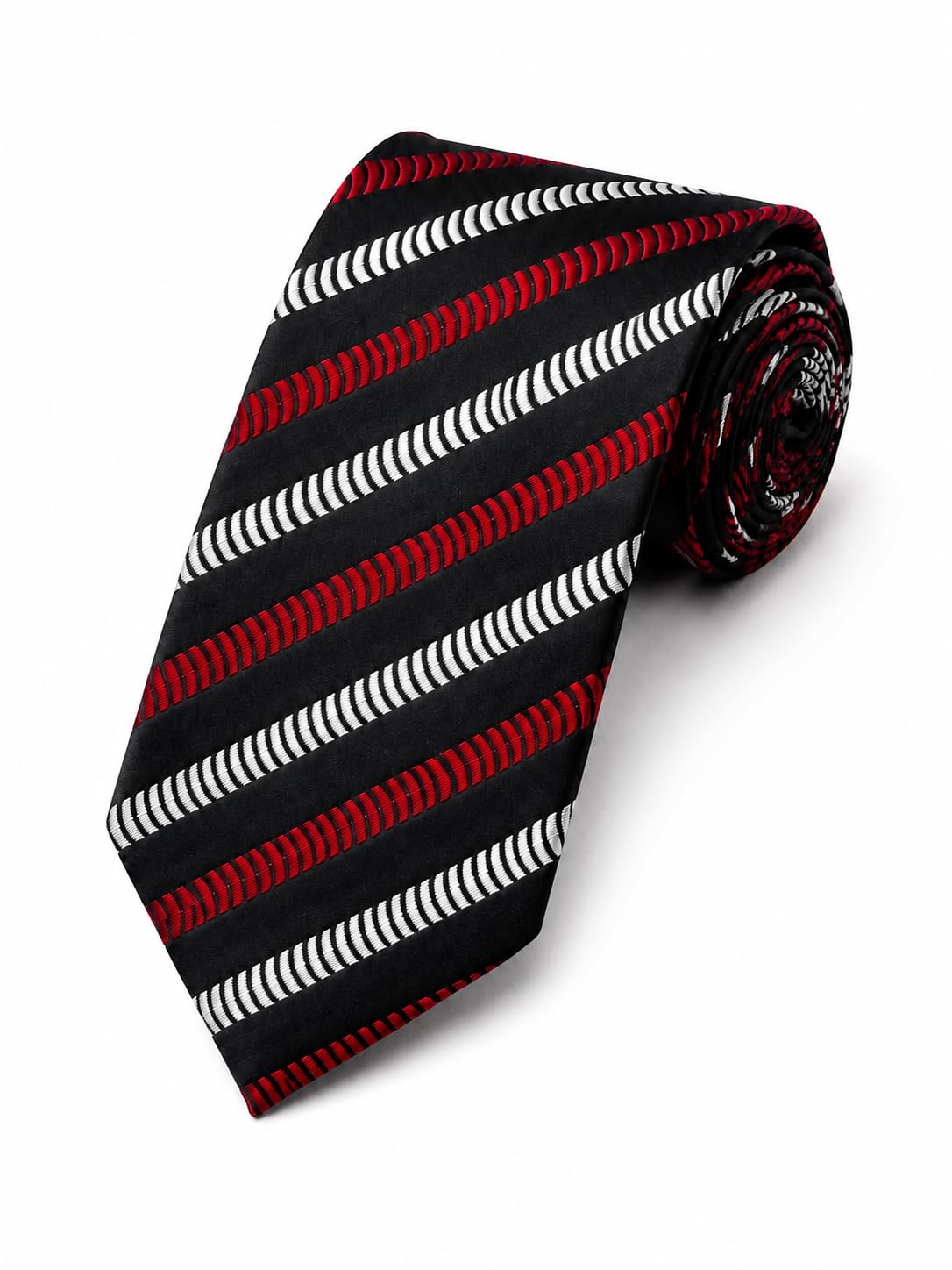 Men's Premium Black Striped Necktie | Red & White Diagonal Stripe Silk Feel Tie | Formal Business, Wedding & Party Weartie-image-49