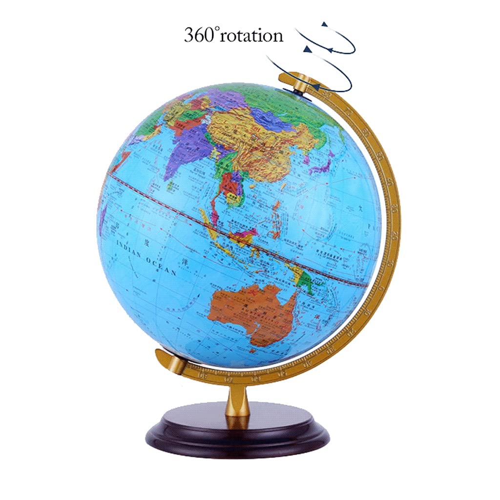 Mappamondi, Globo terrestre da 32 cm/12,5 Pollici di Diametro con Supporto in Legno, Globo terrestre Luminoso, mappamondo terrestre for Bambini, Decorazioni for globi