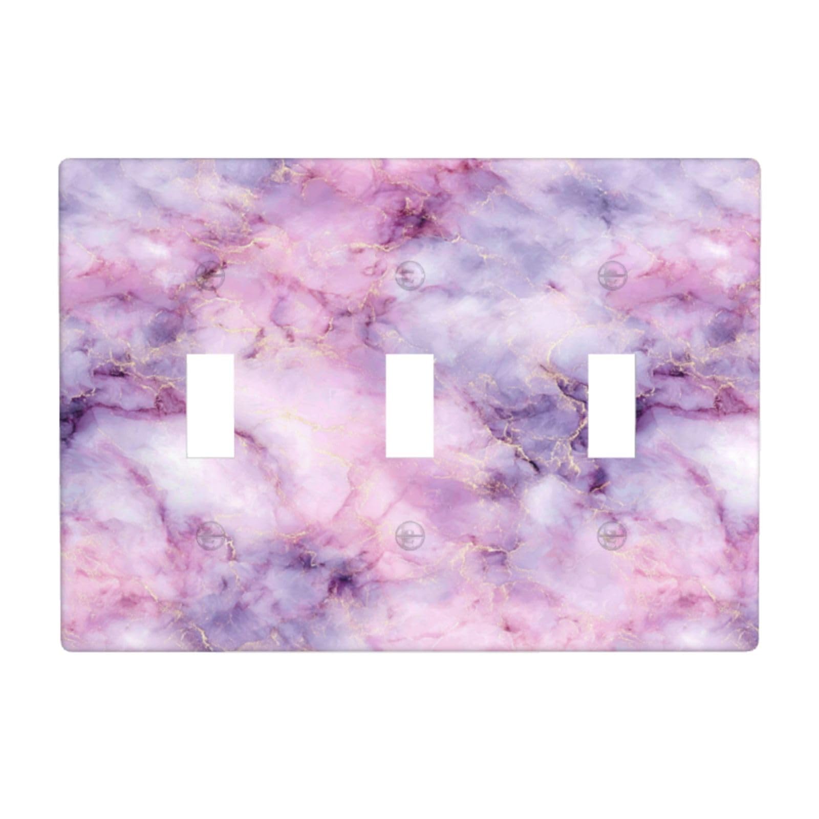 Pink Violet Color Luxury Marble Light Switch Covers 3 Gang Triple Toggle Wall Plate Switchplate Electrical Faceplate for Bathroom Kitchen Bedroom Decor