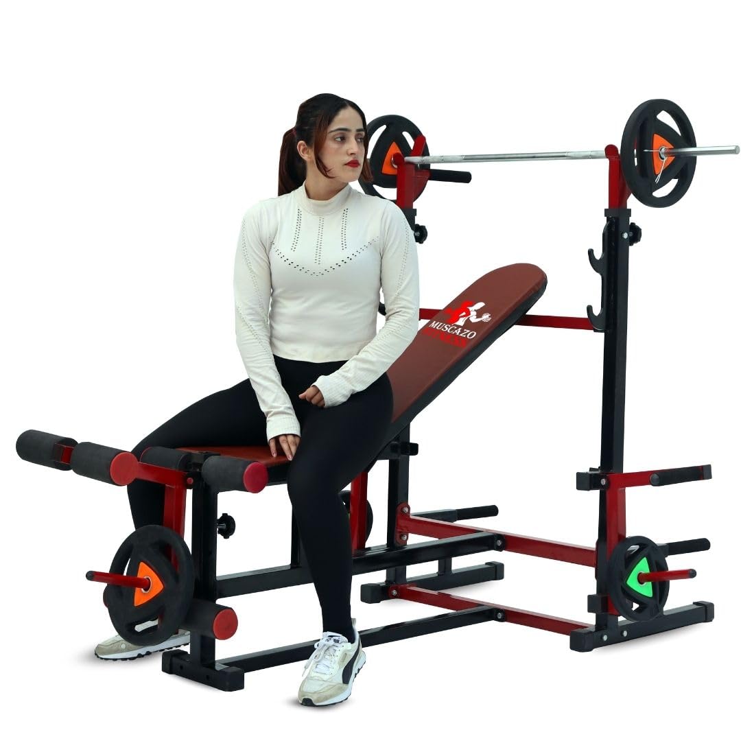 MUSCAZO FITNESS 8-in-1 PRO Multi Gym Bench | Heavy Duty Adjustable Flat, Incline, Decline Bench with Leg Curl & Extension | Full Body Home Workout Bench-image-8