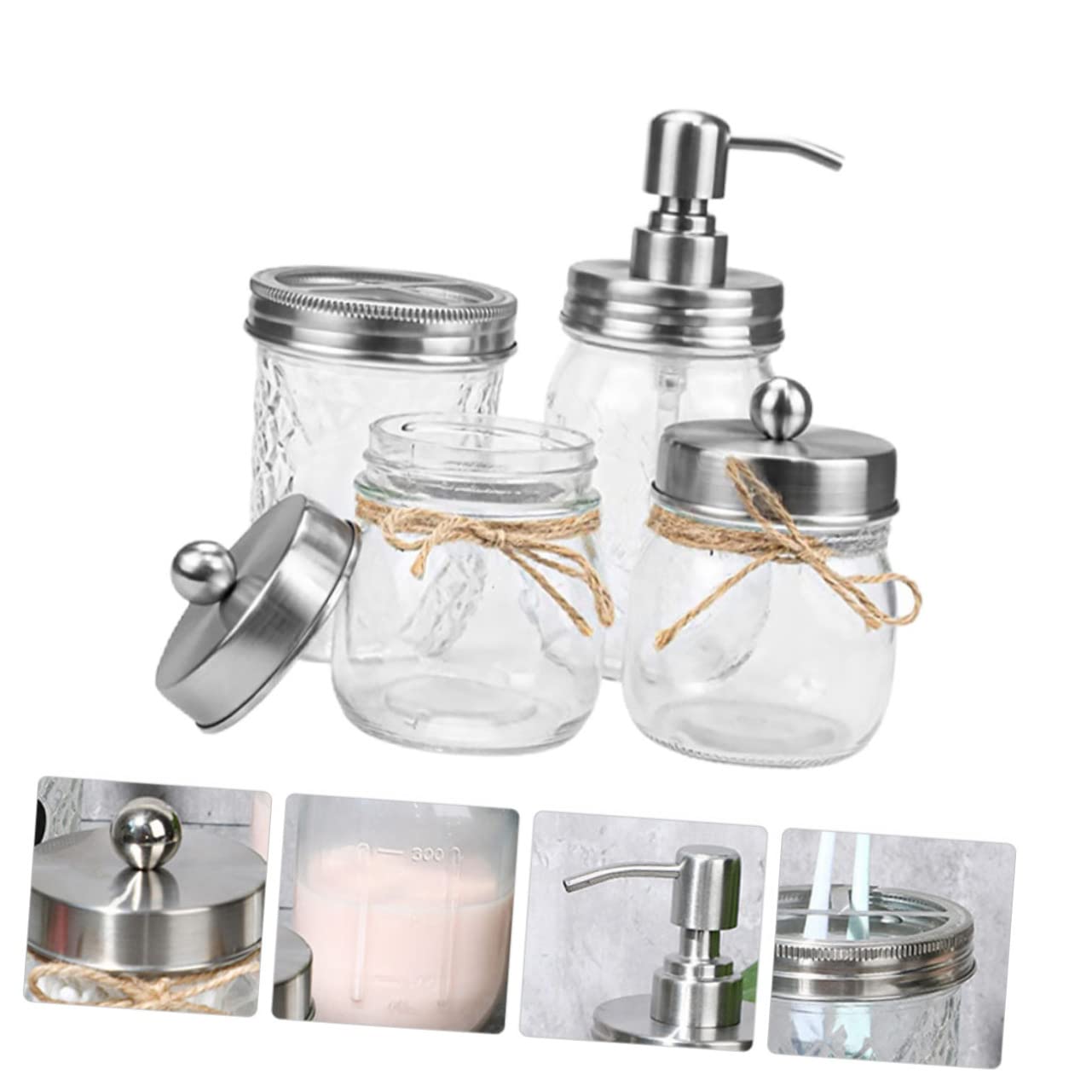 Kit de Accesorios para Baño Vaso Porta Cepillos de Dientes de Vidrio Plata y Botella Dispensadora de Loción para Uso Hogar y Baño