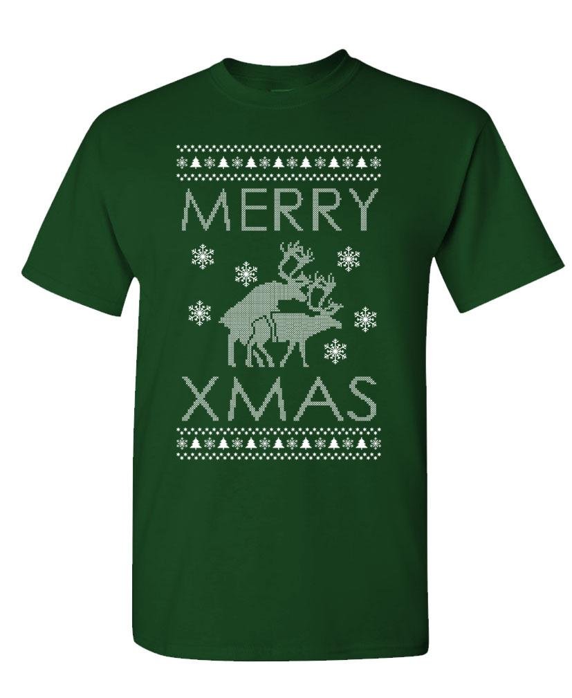 MERRY XMAS - ugly christmas reindeer Tee Shirt T-Shirt, 3XL, Forest
