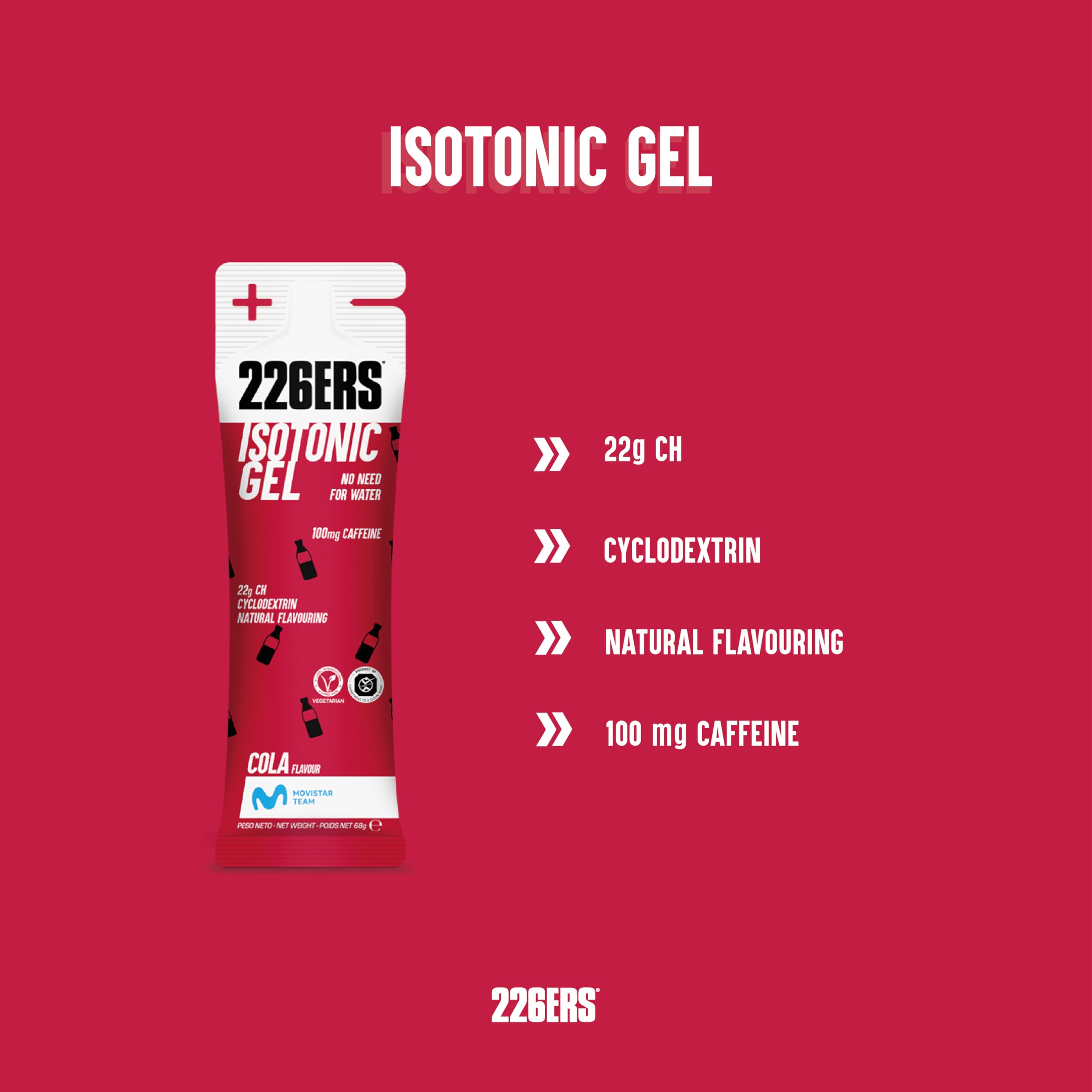 226ERS - Isotonic Gel, Gel Energético para Deportistas, Hidratos de Carbono, Cafeína y Stevia, Liberar Energía, Uso Glucosa y Digestión, Vegano, sin Gluten, Libre de Dopaje, Sabor Cola, 1 Gel