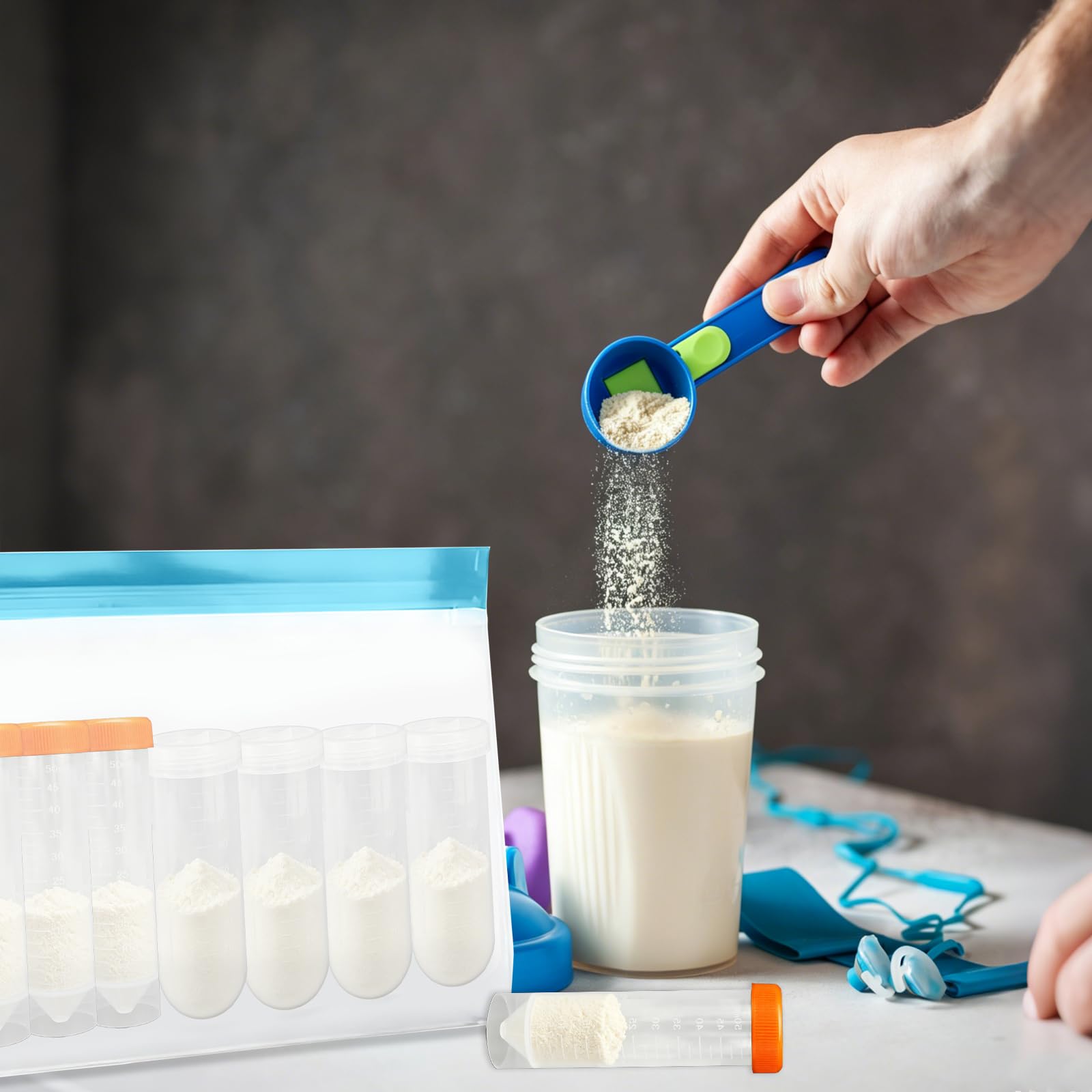 Raxfekro Portionierer Proteinpulver, Pulver Portionierer Set, Kunststoff-Behälter Für Nahrungsergänzungsmittel 50ml 100ml Protein Pulver Aufbewahrung Für Fitness & Reisen Drogerie & Körperpflege