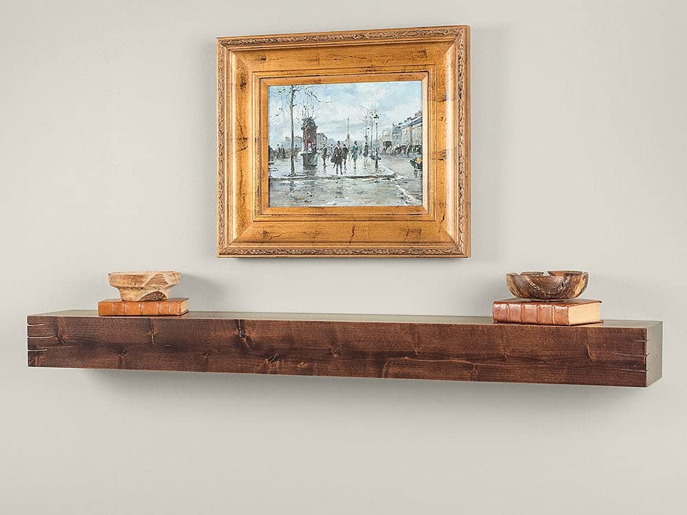 MANTELSDIRECT60 Inch Floating Fireplace Mantel Wood Shelf in Ebony - Wallace from Mantels Direct | Wooden Rustic Wall Shelf | Designed and Milled in The USA | Great for Electric Fireplaces and Décor