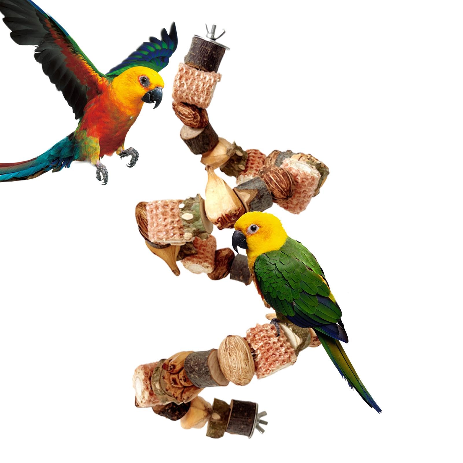 Natural Bird Toys | Natural Log Blocks Bird Chewing Strings | Cockatoo Toys, Cockatiel Foraging Toys, Climbing Ladders, Parrot Shredding Toys for Parrots, Parakeet