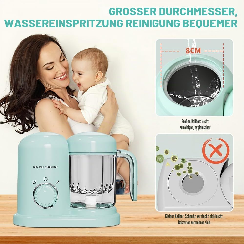 Multifunktions-Kochmaschine für Babys, Dampfgaren und automatisches Mixen, leicht zu reinigen, Mixer mit LED-Anzeige für Kinder ab 4 Monaten, All-in-One-Design und kompakt (grün)