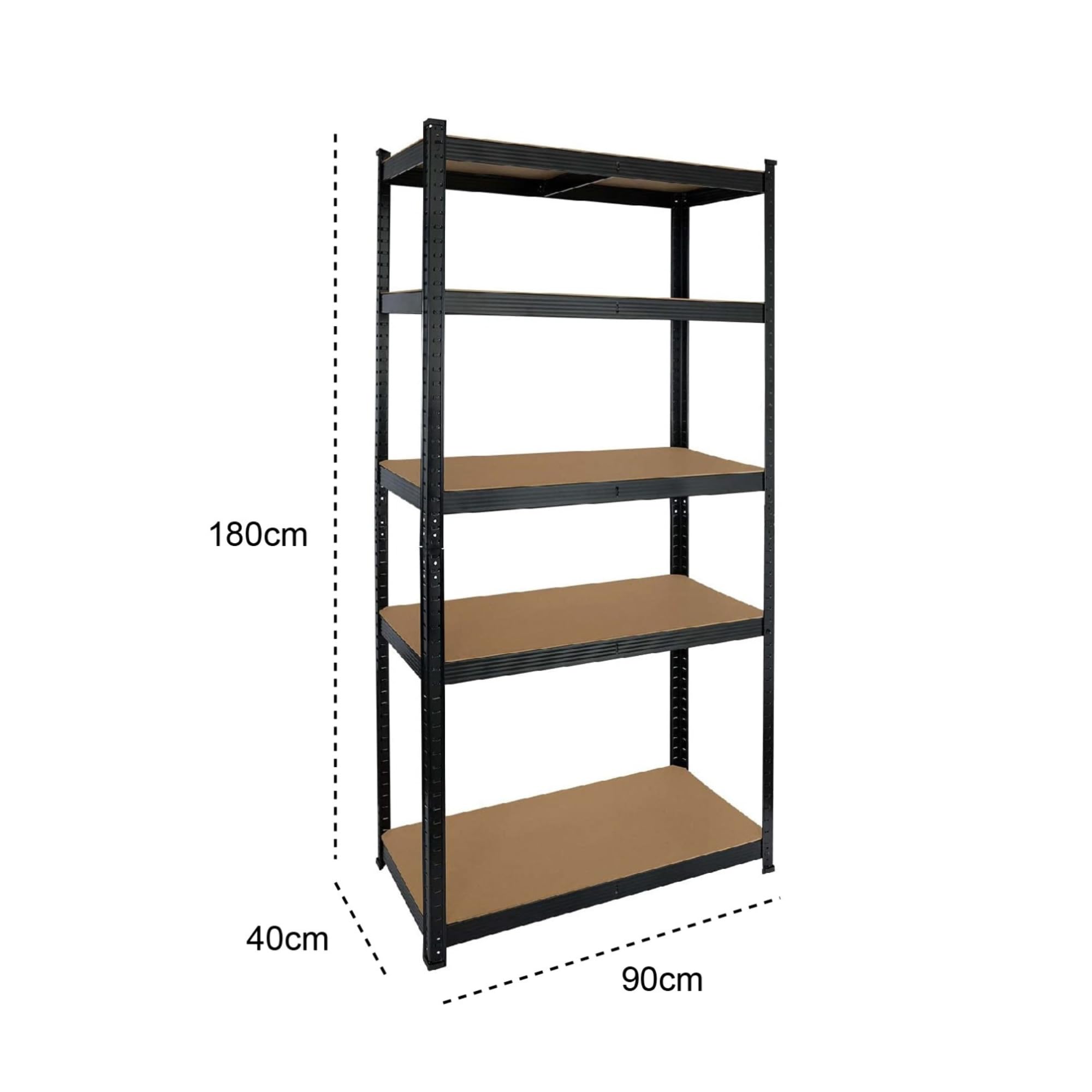 Pack 4 Estanterías Metálicas Negra 90x40x180 cm, Estructura de Hierro Anticorrosión y Baldas de MDF, Gran Capacidad de Carga, Sistema de Fijación Incluido, para Garaje, Trastero, Taller y Oficina