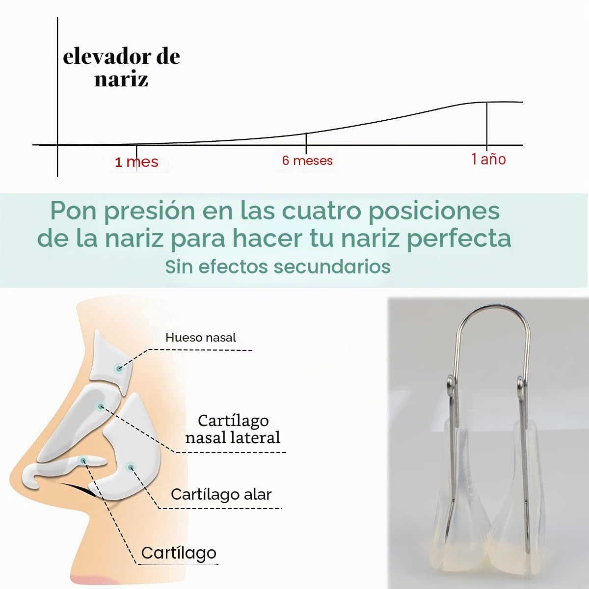 Corrector de Nariz, 2 Pinzas Moldeadoras Sin Dolor de Silicona Para Levantar y Estirar el Puente Nasal Sin Cirugía - Herramienta de Belleza
