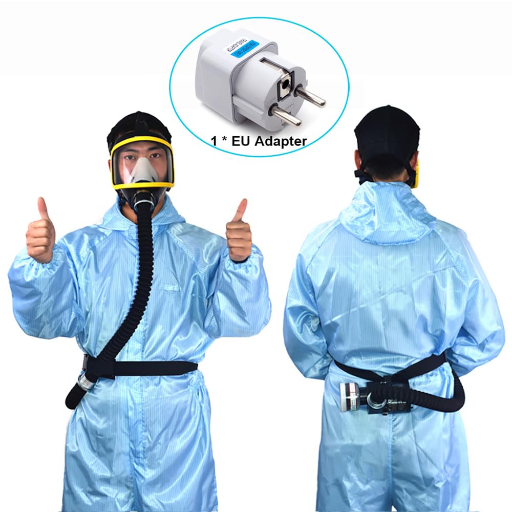Toplionace Máscara de Respirador de Seguridad - Sistema de Respirador Portátil con Máscara de Gas de Cara Completa Alimentada por Aire de Flujo Constante Eléctrico