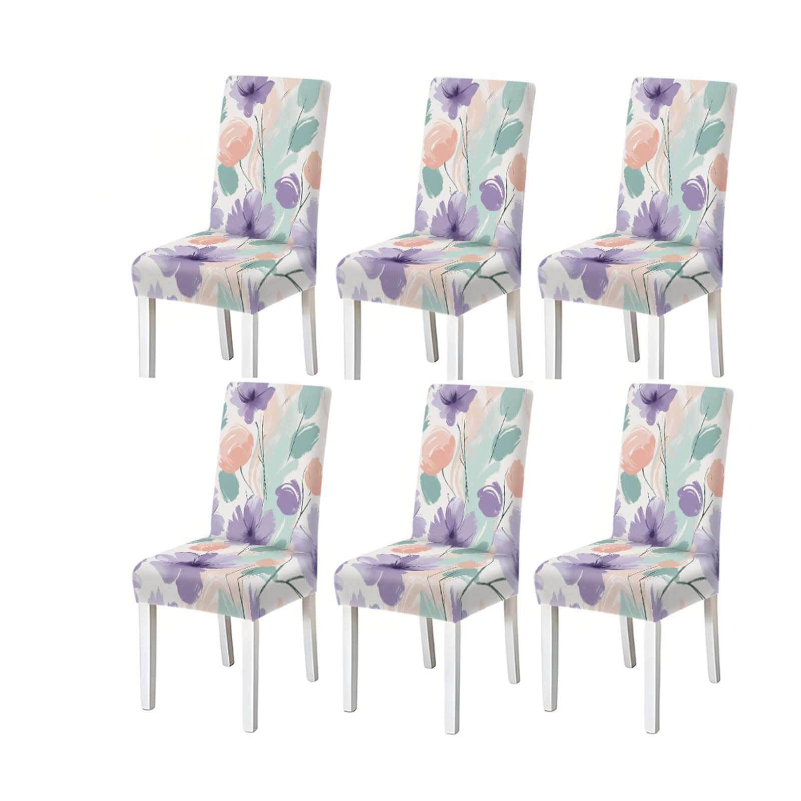 BOSUYBN Elegant Lavender Purple Peach Watercolor Floral Print Stretch Dining Chair Covers, For Home Kitchen Dining Room Party, 2/4/6 PCS Furniture Protectors for Home Dining Room(6PCSChair cover)