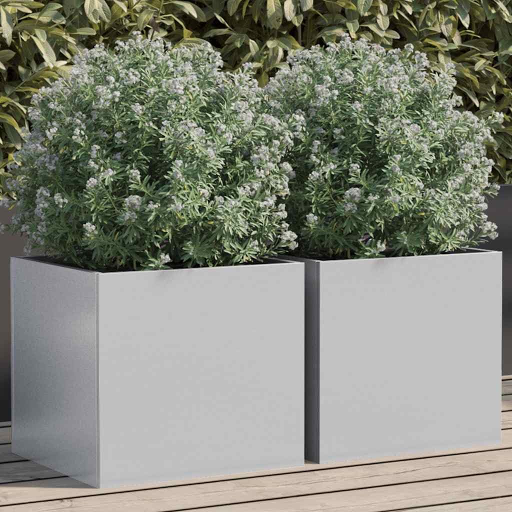 Donice 2 szt. srebrne 32x30x29 cm stal galwanizowana nowoczesne doniczki ogrodowe na balkon patio antykorozyjne zestaw dekoracyjny