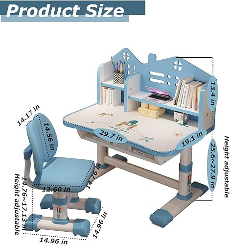 Miniatura 9 de Kids' Table Chair Sets, Kids' Desks Chair, Children Study Desk Writing Table Computer Workstation With Large Storage Drawer And Bookshelf, Height