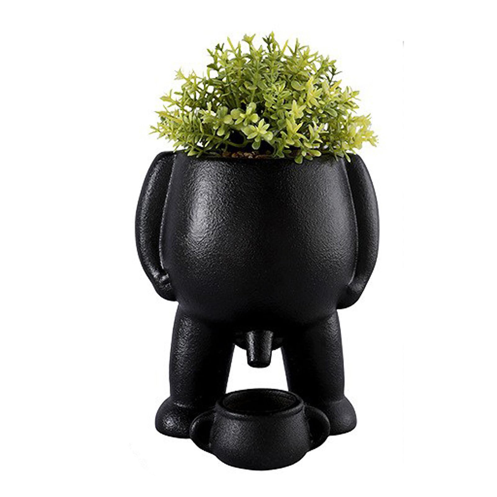 MISNODE Fake Succulents Plants with Human Shaped Ceramic Pots, Cute Small Fake Plant, Artificial Fake Plant, Artificial Greenery Desk Plants for Office Home Table Shelves Decor(Black D)