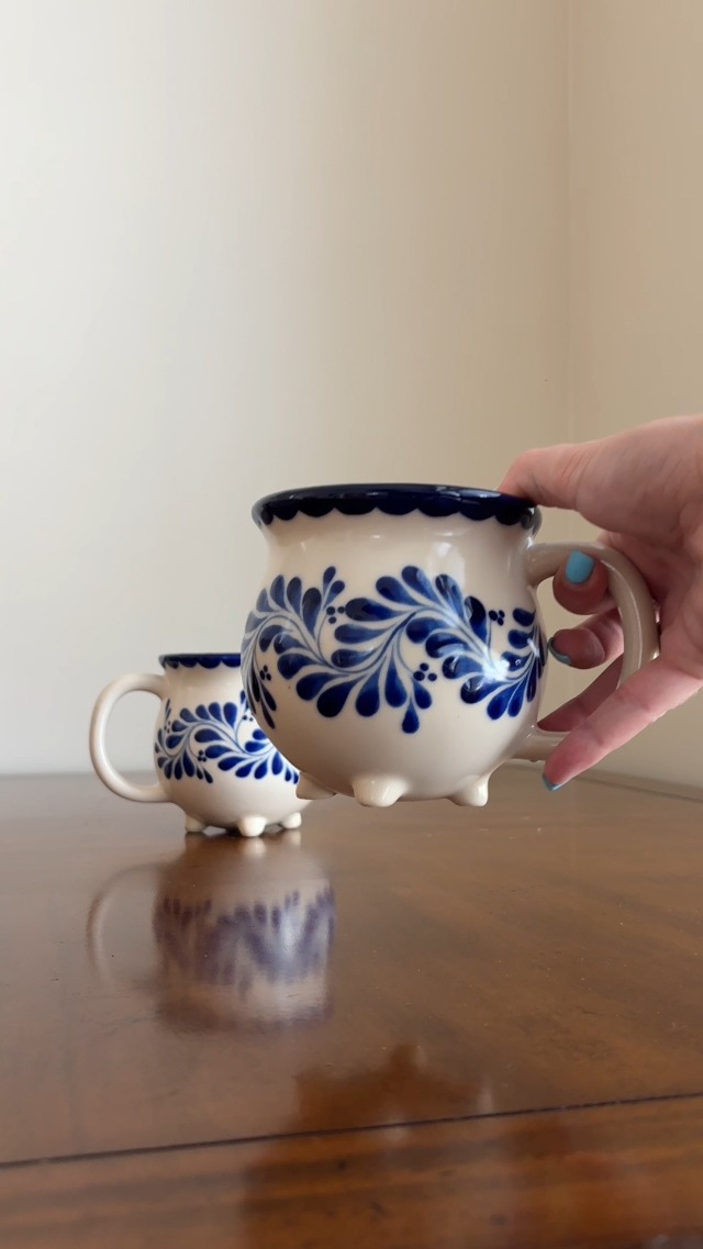 Set de 2 mugs grandes de cerámica pintados a mano miniatura 7