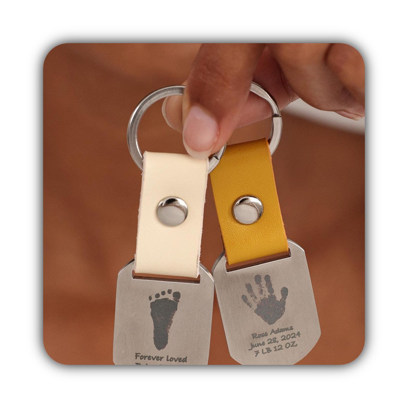 sur mesure réel bébé empreinte de pied Porte-clés en acier inoxydable Empreinte-main Porte-clés souvenir fait main