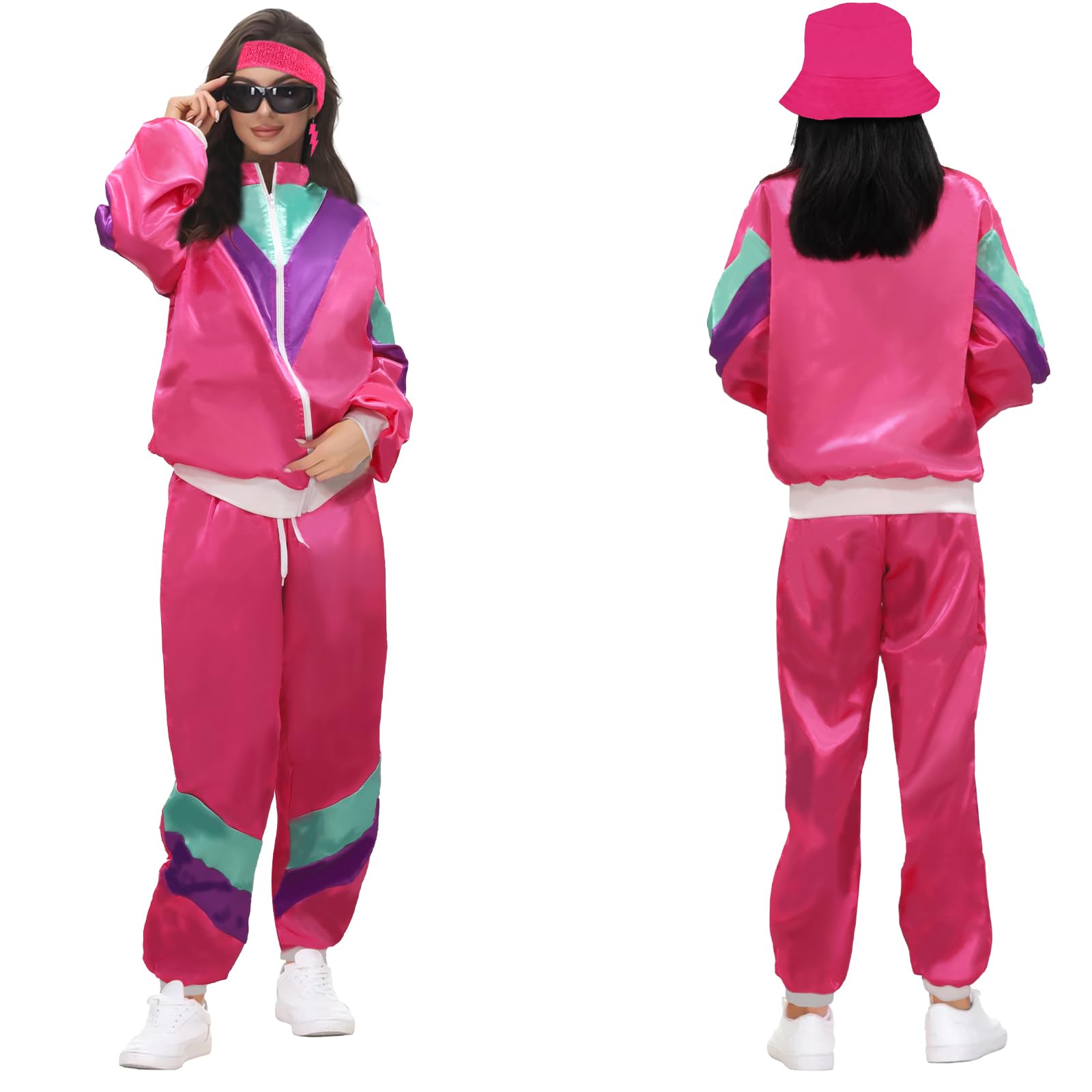 GADITIEK 90er 80er Jahre Outfit Herren Damen Trainingsanzug Jacke Hose Anzug 80er Accessoire Streetwear Trainingsanzug Jogginganzug Outfit