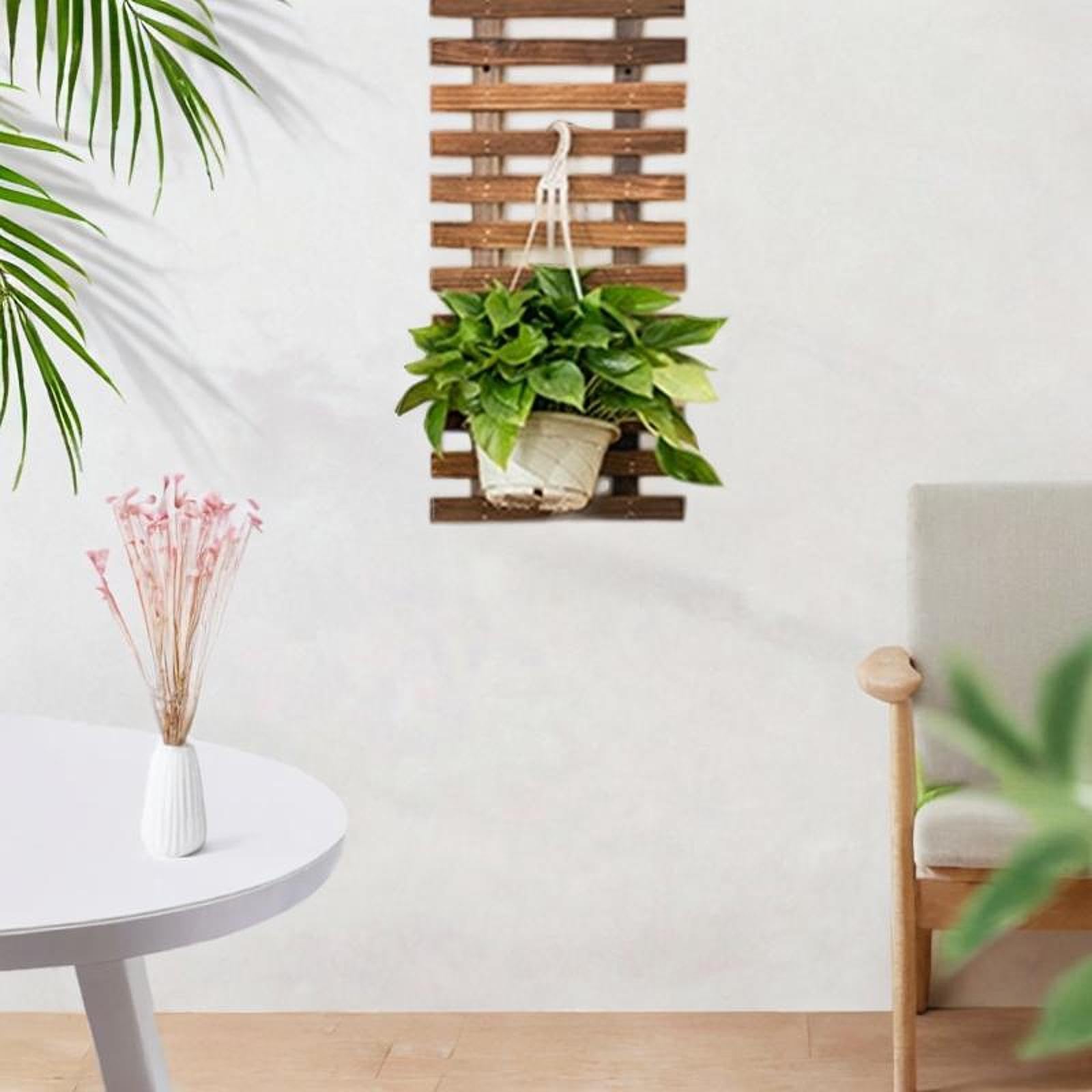 Drewniana donica ścienna, wisząca półka na rośliny, na patio, balkon, werandę i salon, 60 cm, stojak do montażu na ścianie do wewnątrz i na zewnątrz, dekoracyjny wystrój ogrodu