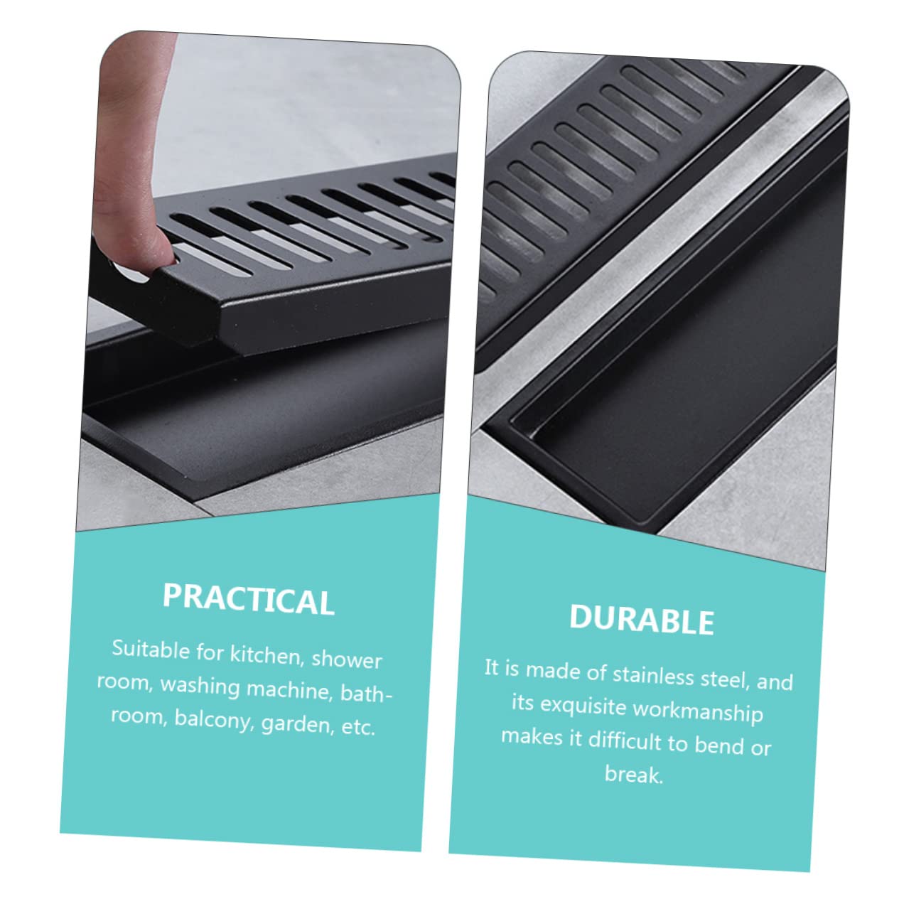 Tofficu Desagüe Filtro Antiolores y Antiobstrucción de Ducha Lineal Rectangular de Acero Inoxidable Negro Drenaje Rápido para Baño