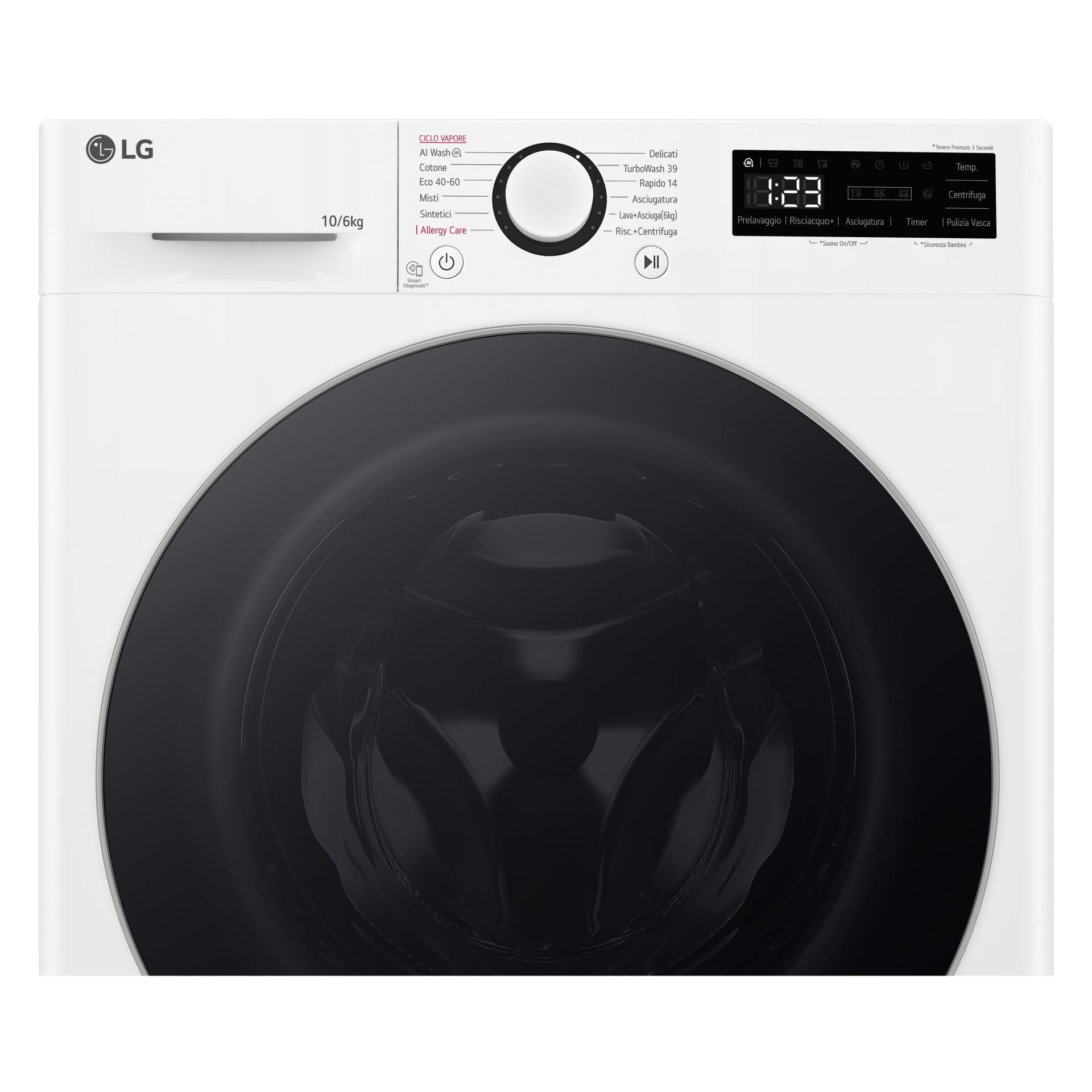 LG AI DD D4R5010TSWS Lave-sécheuse 10/6 kg Série R5 Classe D, Machine à laver et sèche-linge ensemble, 1400 tours, TurboWash360, Lavage à vapeur, Eco Hybrid, Allergy Care, Moteur Inverter Direct