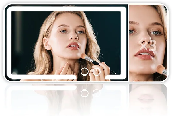 Car sun visor makeup mirror, equipped with 3x magnifying glass and three-color adjustable brightness soft light mirror, rechargeable, suitable for all models (White)
