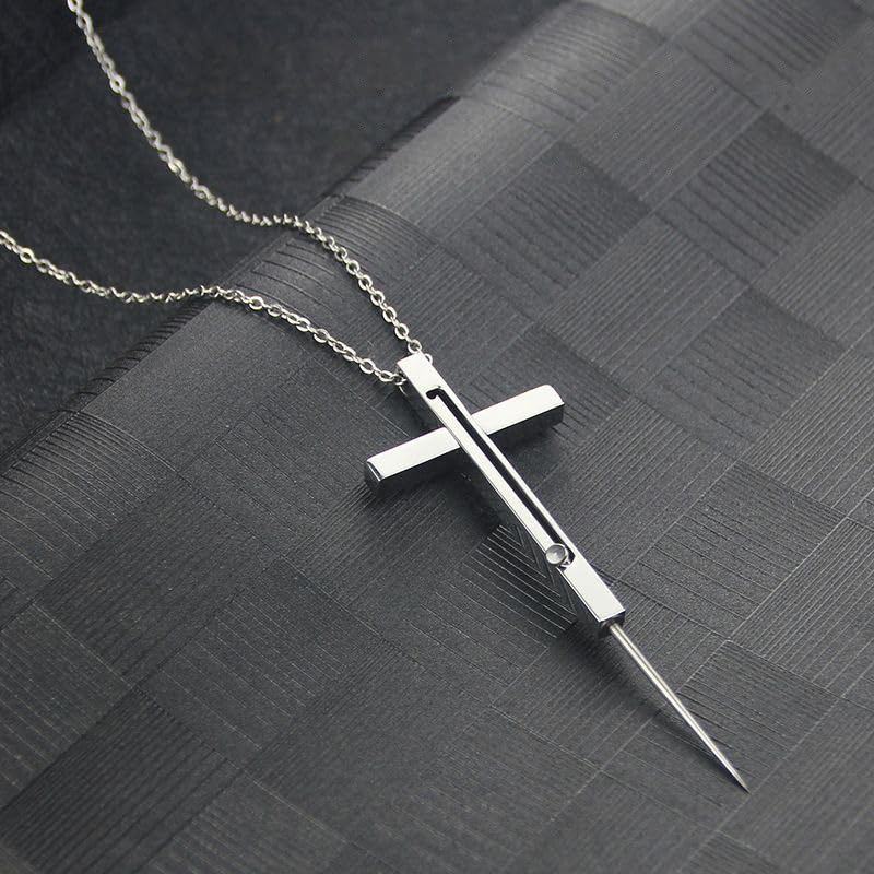 Self Defense Cross Necklace, 21 inch Chain, Stainless Steel Hidden Protection Tool with Safety Lock3