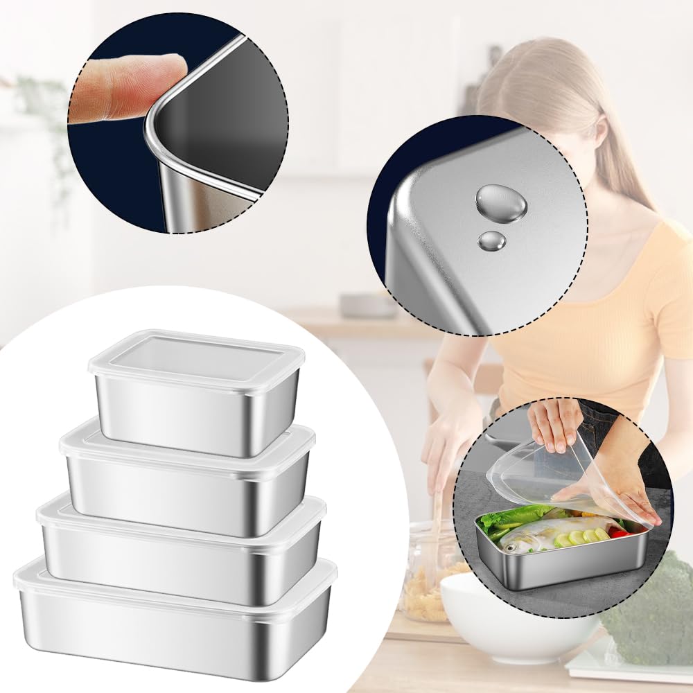 WakiHong Frischhaltedosen Edelstahl - 4 Stück 1200ml Spülmaschinenfest