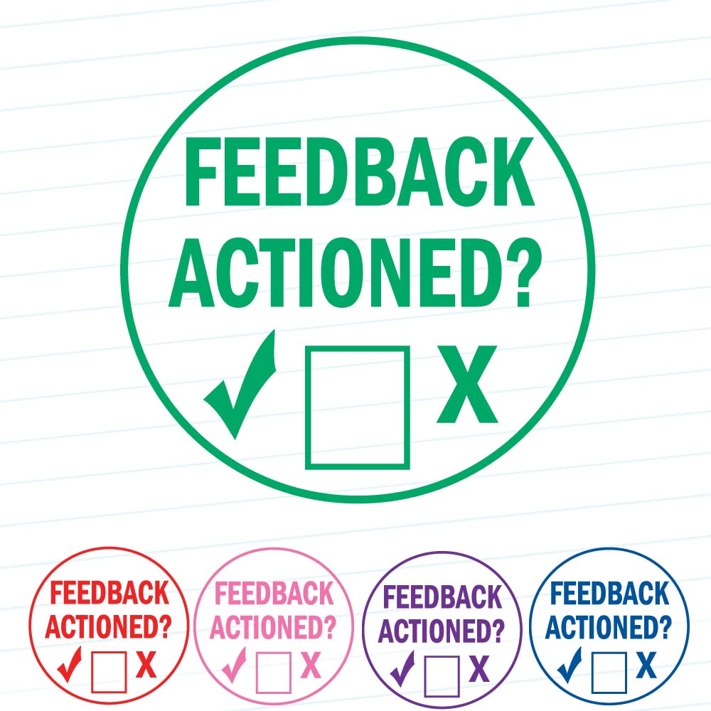 School Stamps Pink Feedback Actioned? Yes/No Teacher Stamp. Self-Inking, 22Mm, Reinkable, Quality Stamper For Marking And Feedback. Ink*