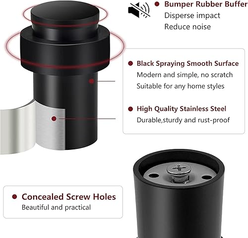 Vista 57 de KOLAKO Tope de puerta, tope de puerta cilíndrico para piso, 2 pulgadas/acero inoxidable, negro, moderno, resistente, cepillado sólido con Negro-2